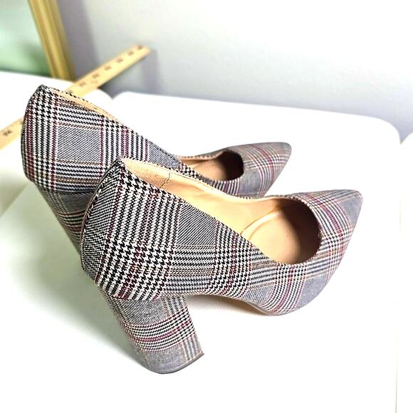 JUSTFAB Holly Block Heel Pumps Womens 7.5 Houndstooth Shoes Acedemia - Picture 8 of 8